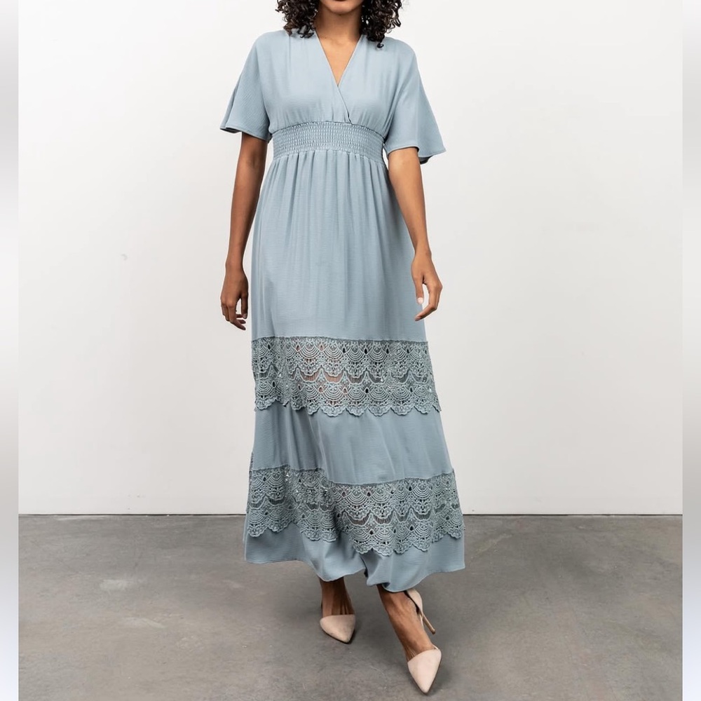 Baltic Born Vera Boho Maxi Dress Cutout Bottom Flutter Sleeve Blue Medium M. NEW